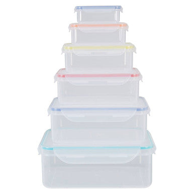 6 Piece Rectangular Food Containers with Airtight Lids