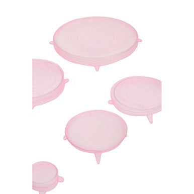 Set of Six Pink Silicone Lids