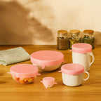 Set of Six Pink Silicone Lids