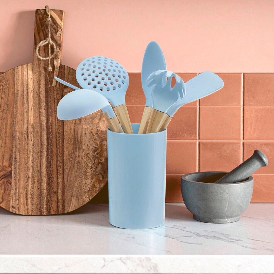7 Piece Utensil Set In Pastel Blue