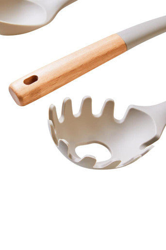 3 Piece Kitchen Tool Set with Stone Grey Silicone Heads