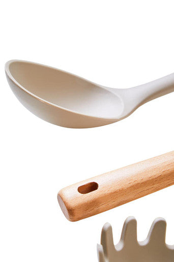 3 Piece Kitchen Tool Set with Stone Grey Silicone Heads
