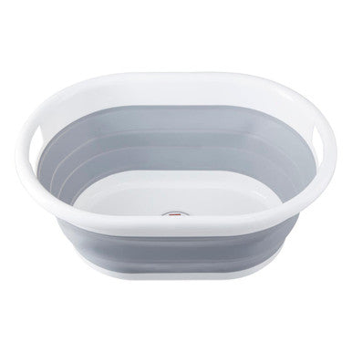 Grey and White Oval Collapsible Laundry Basket