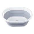 Grey and White Oval Collapsible Laundry Basket