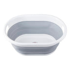 Grey and White Oval Collapsible Laundry Basket