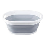 Grey and White Oval Collapsible Laundry Basket