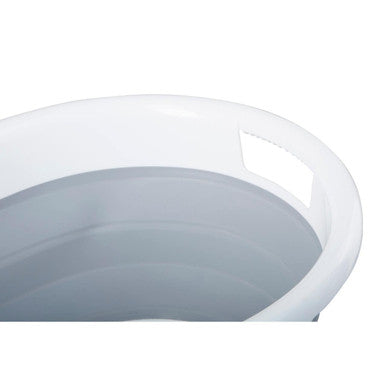 Grey and White Oval Collapsible Laundry Basket