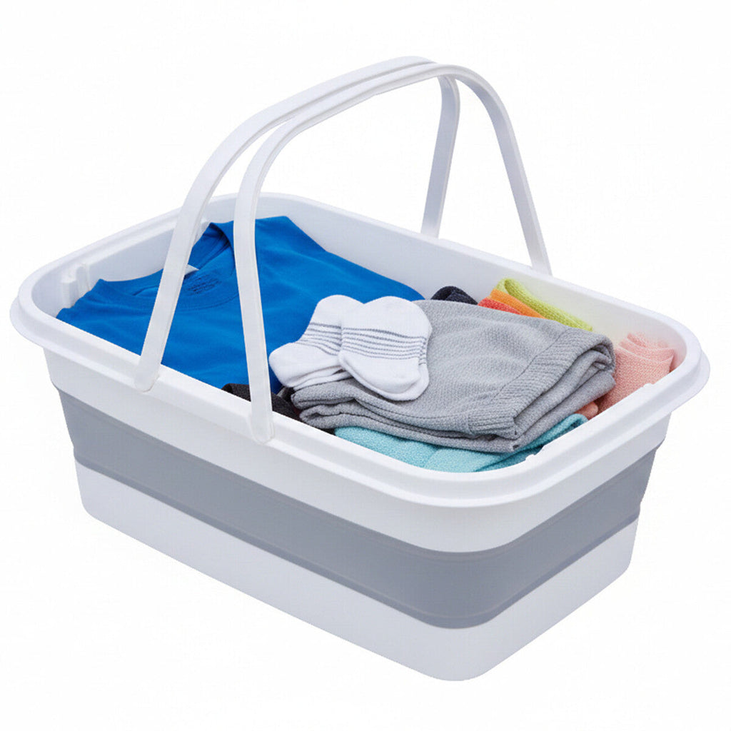White and Grey Collapsible Basket with Handles