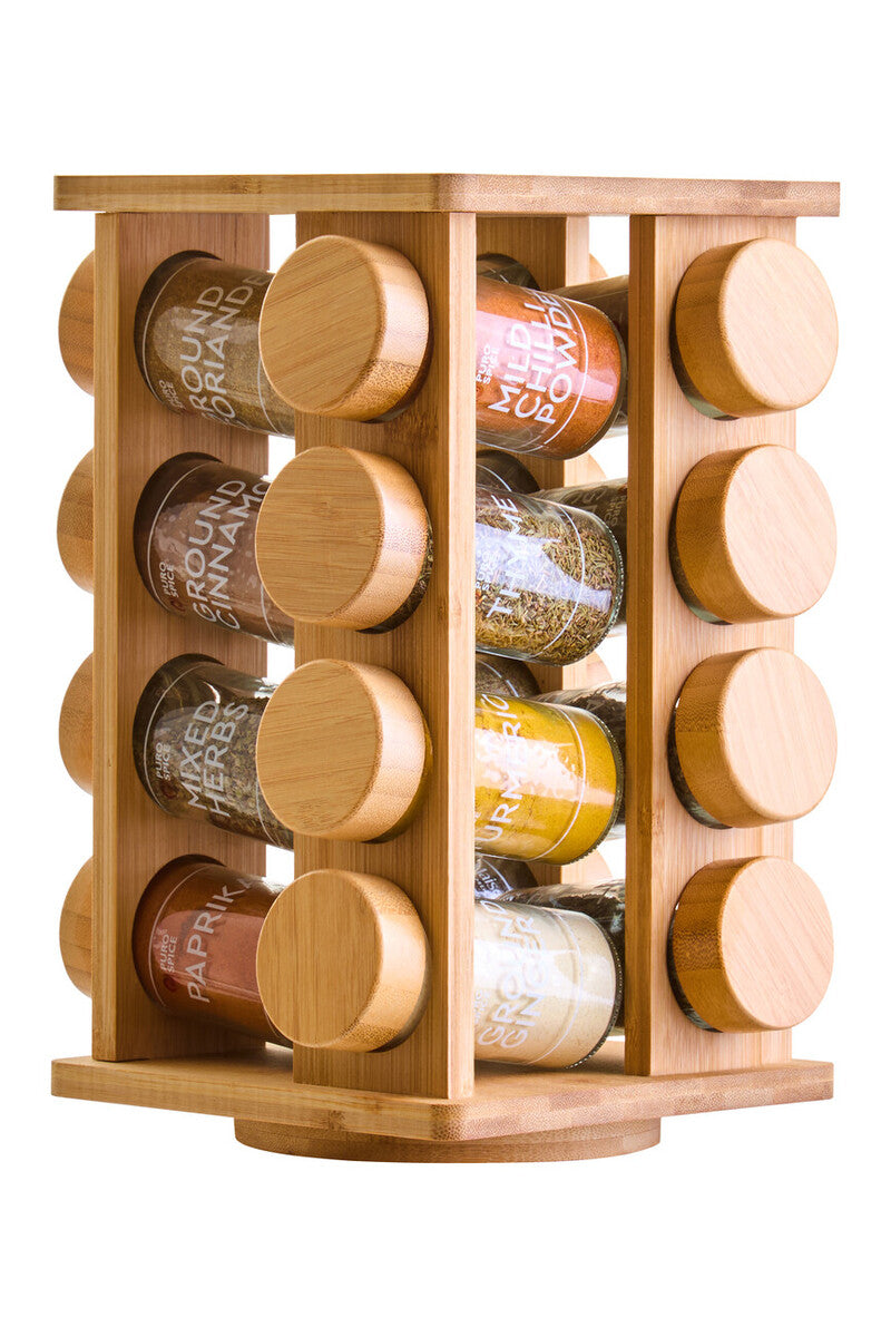 Bamboo Revolving Spice Rack with 16 Jars