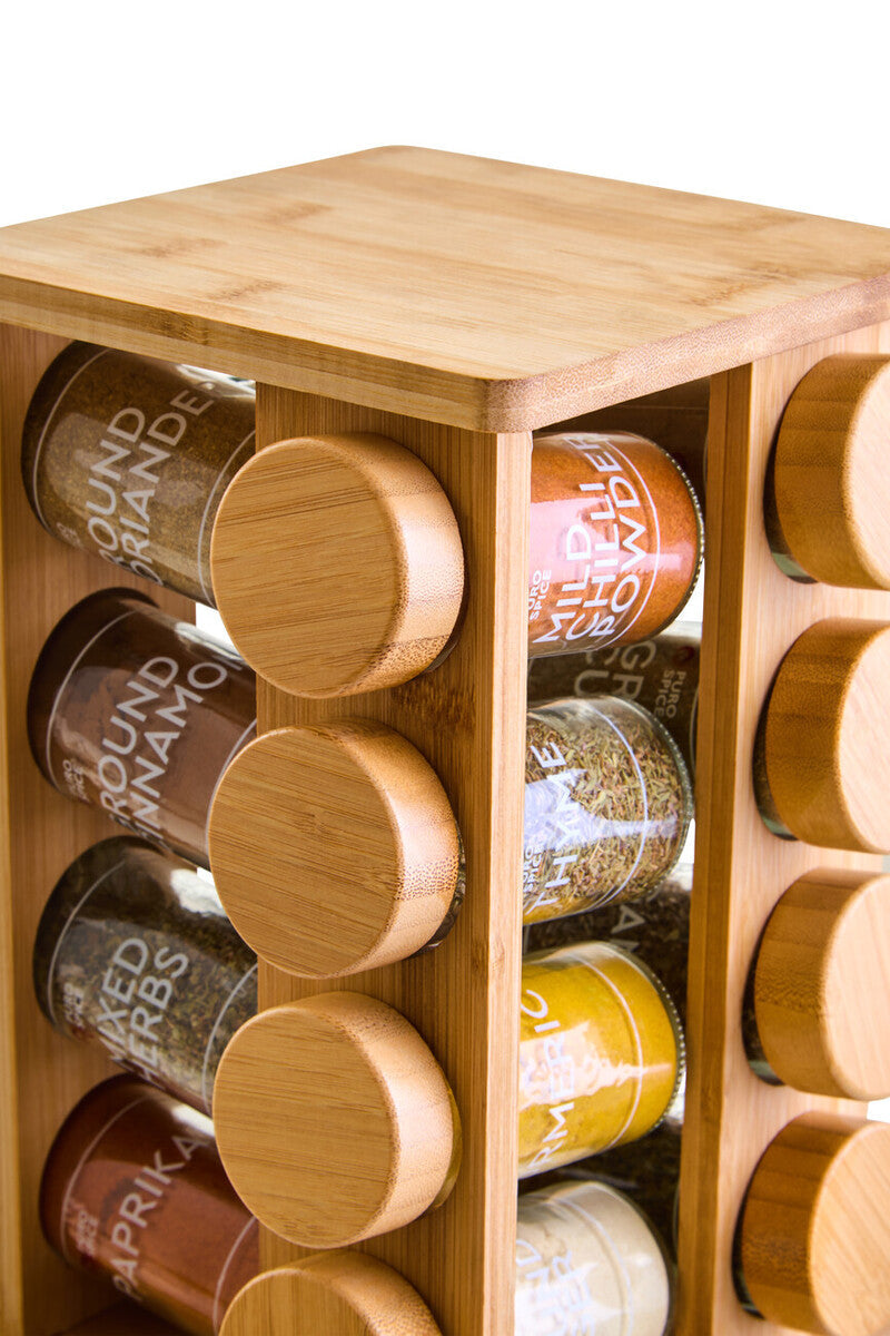 Bamboo Revolving Spice Rack with 16 Jars
