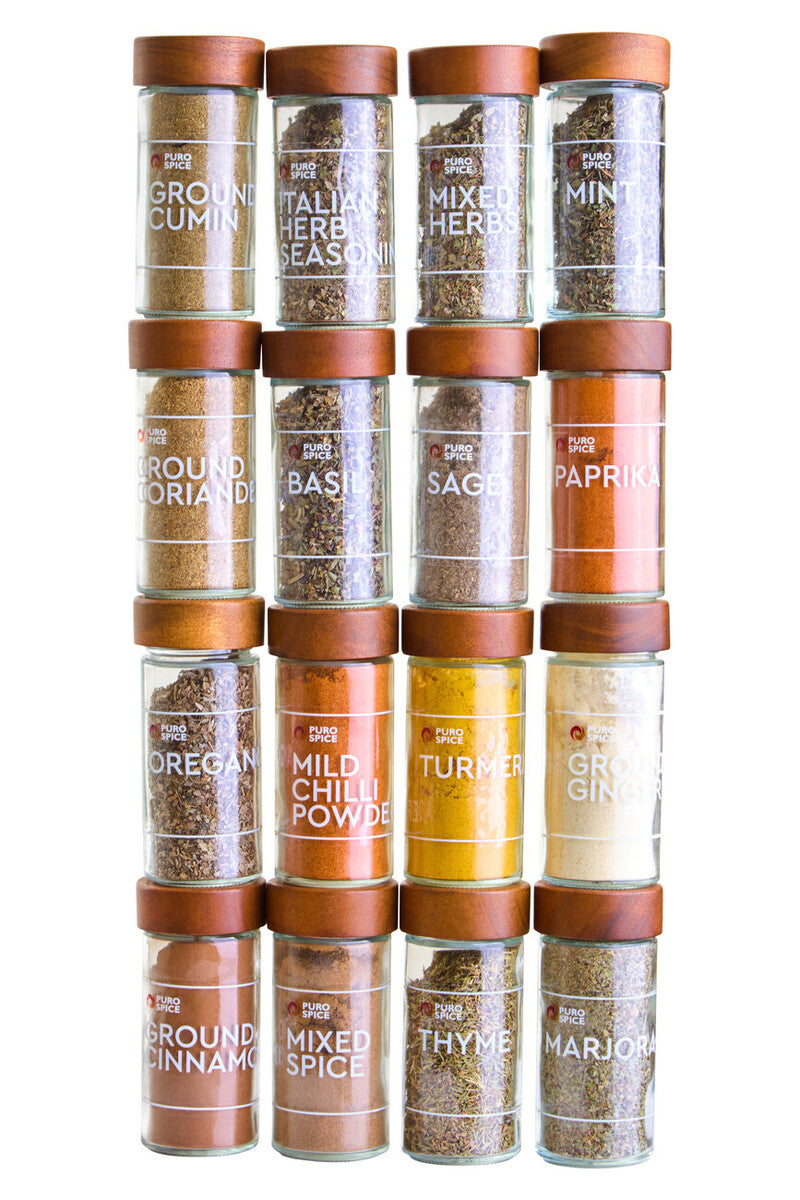 Acacia Wood Revolving Spice Rack with 16 Jars