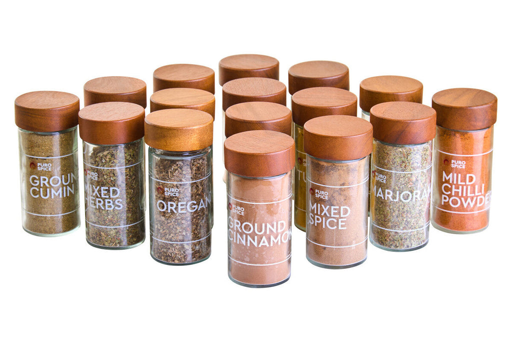 Acacia Wood Revolving Spice Rack with 16 Jars