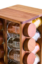 Acacia Wood Revolving Spice Rack with 16 Jars