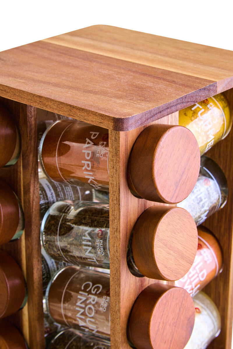 Acacia Wood Revolving Spice Rack with 16 Jars