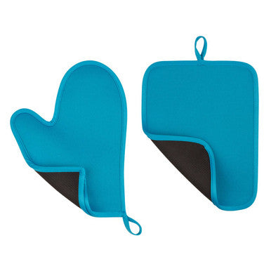 Blue Oven Glove and Pot Holder Set