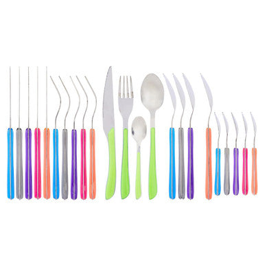 24 Piece Multi Coloured Cutlery Set