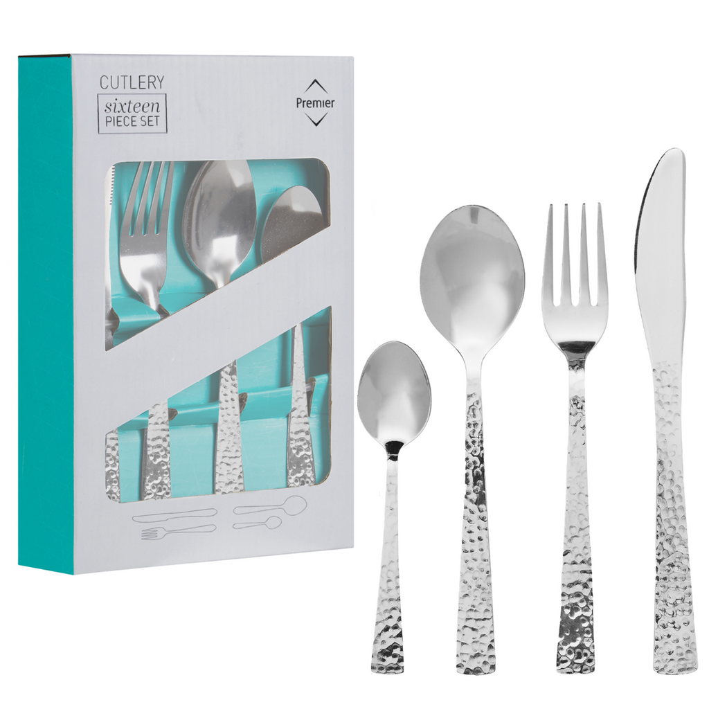 Hammered Effect 16 Piece Stainless Steel Cutlery Set