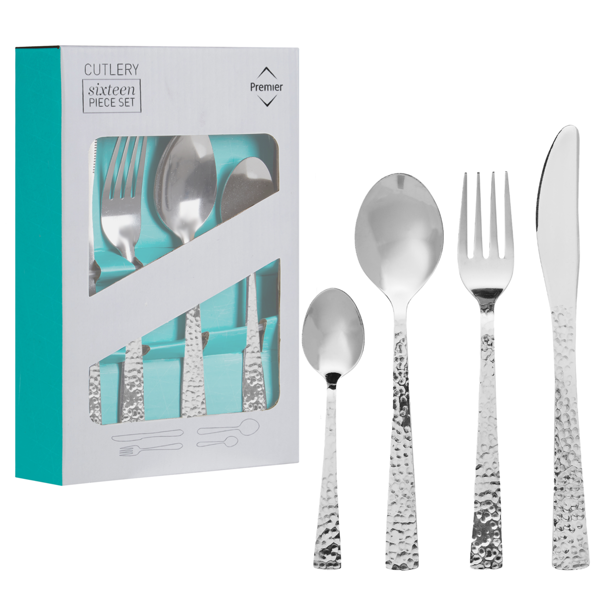 Hammered Effect 16 Piece Stainless Steel Cutlery Set