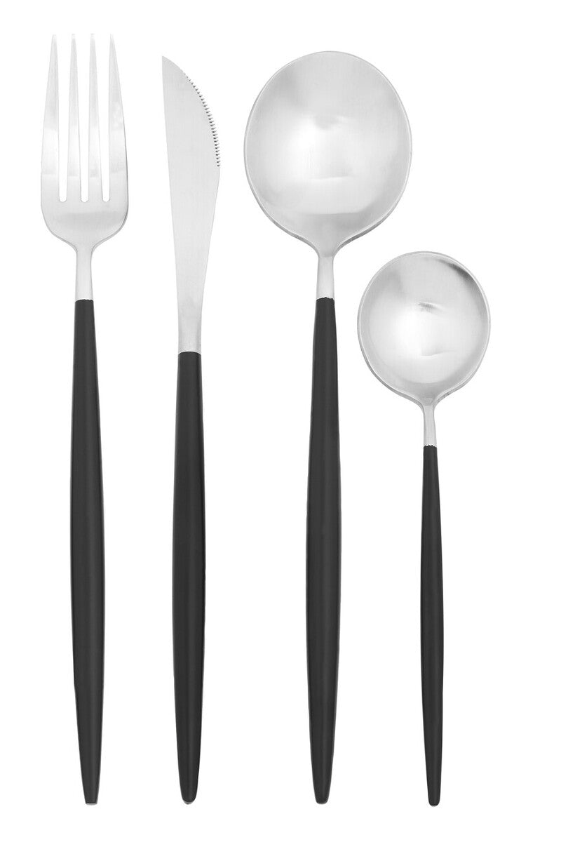 16 Piece Matte  Silver And Black Cutlery Set