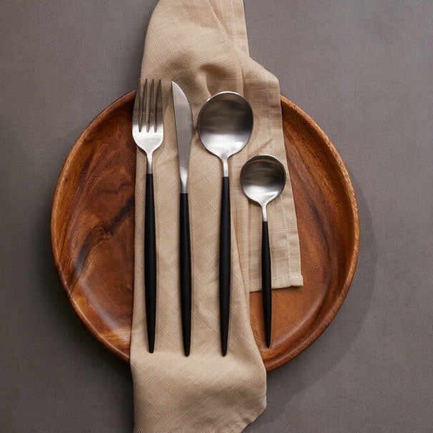 16 Piece Matte  Silver And Black Cutlery Set