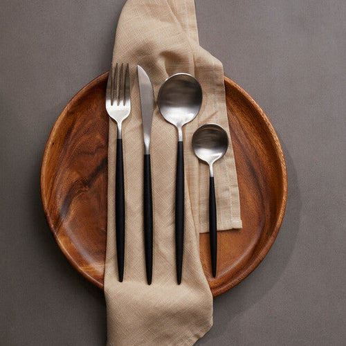 16 Piece Matte Silver And Black Cutlery Set