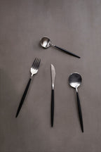 16 Piece Matte  Silver And Black Cutlery Set