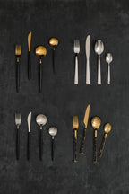 16 Piece Matte  Silver And Black Cutlery Set
