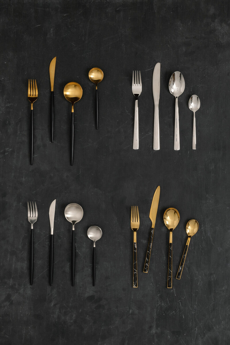 16 Piece Matte  Silver And Black Cutlery Set