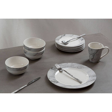 16 Piece White Faux Marble Cutlery Set