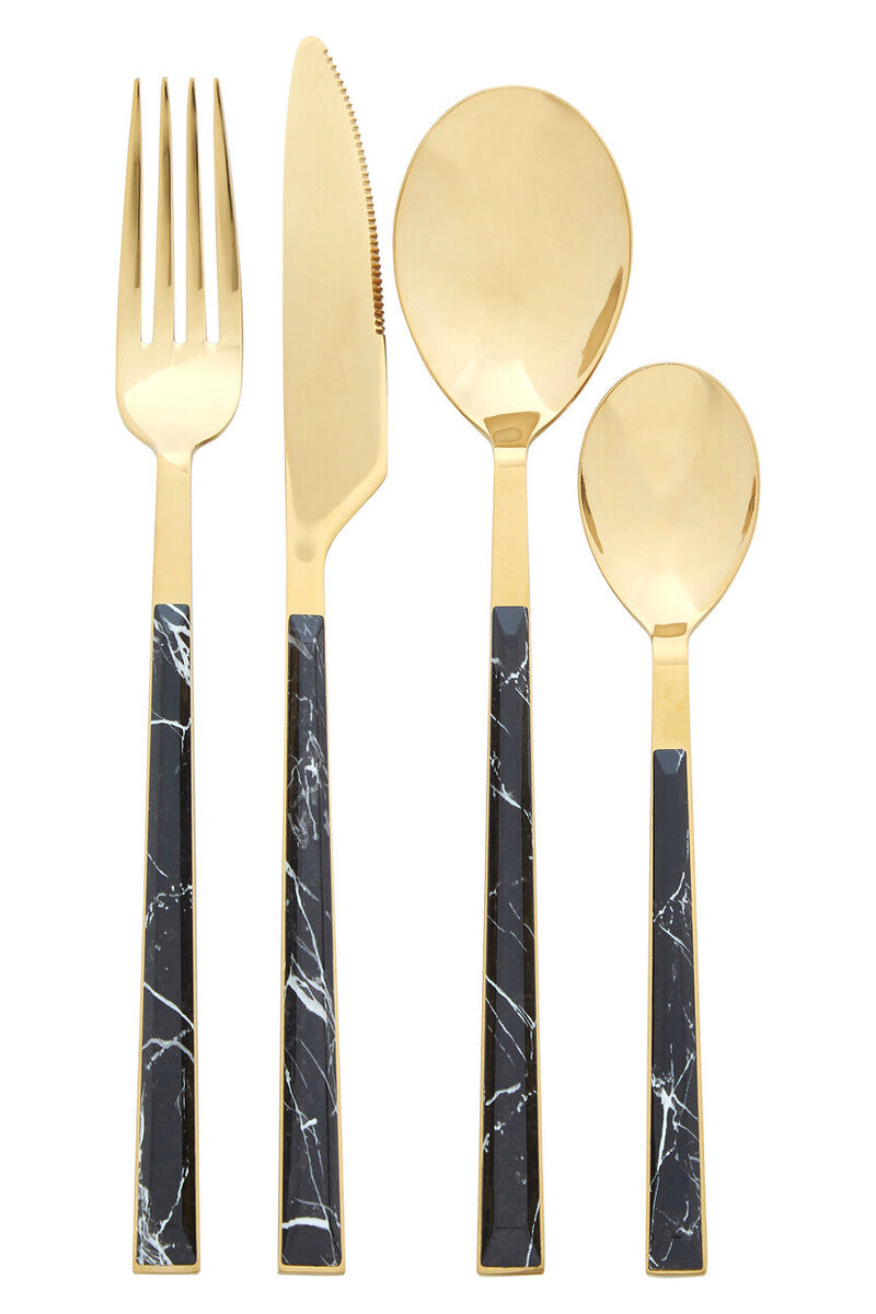 16 Piece Black Faux Marble Cutlery Set