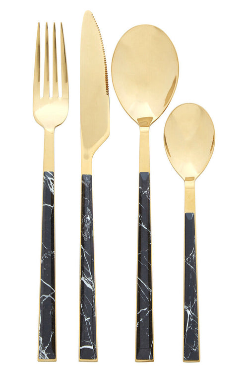 16 Piece Black Faux Marble Cutlery Set