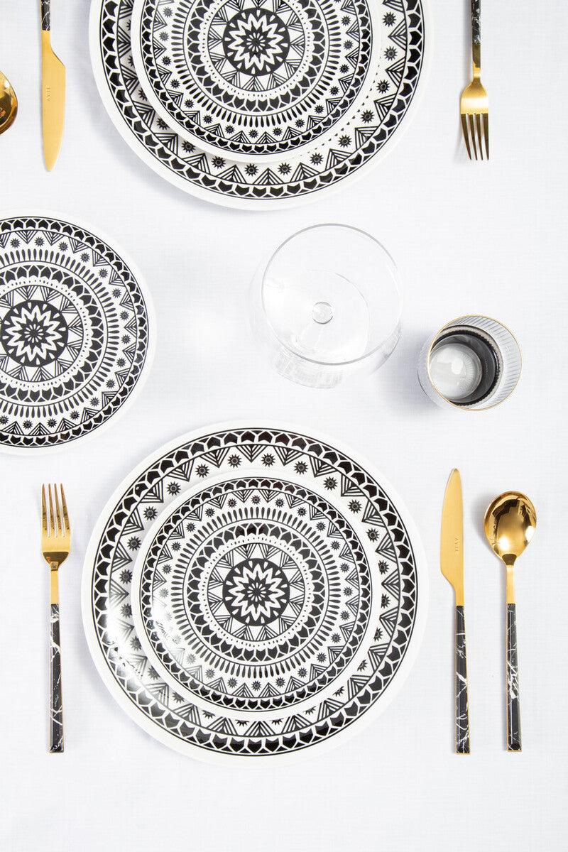 16 Piece Black Faux Marble Cutlery Set