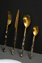 16 Piece Black Faux Marble Cutlery Set
