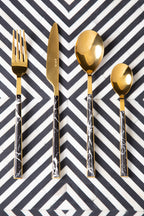 16 Piece Black Faux Marble Cutlery Set