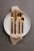 16 Piece Black Faux Marble Cutlery Set