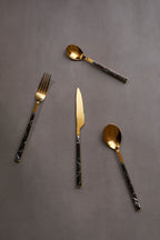 16 Piece Black Faux Marble Cutlery Set