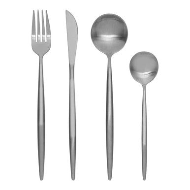 16 Piece Matte Silver Cutlery Set