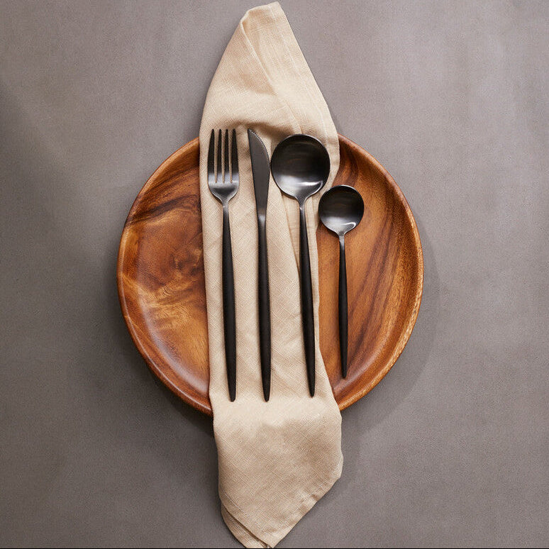 16 Piece Matte Black Cutlery Set