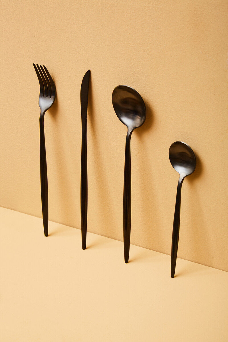 16 Piece Matte Black Cutlery Set