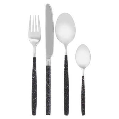 16 Piece Black and Silver Cutlery Set with Speckle Effect
