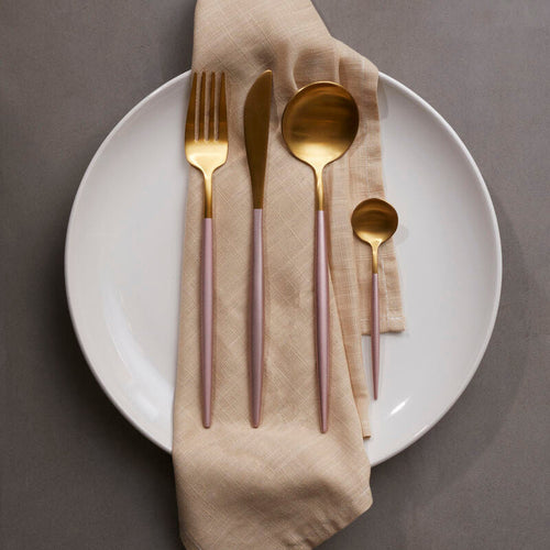 16 Piece Pink and Gold Finish Cutlery Set