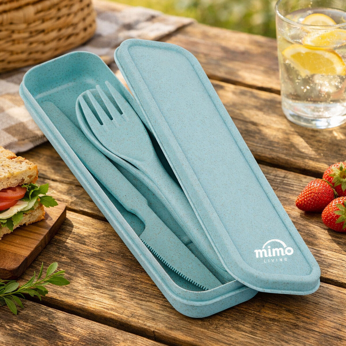 3 Piece Mint Wheat Straw Travel Cutlery Set