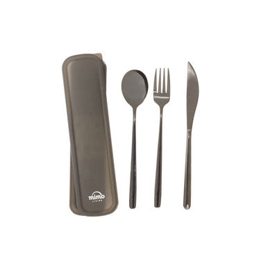 3 Piece Black Travel Cutlery Set with Case