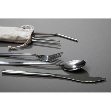 6 Piece Silver Travel Cutlery Set with Case
