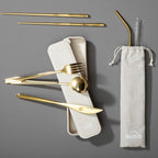 6 Piece Gold Travel Cutlery Set with Case