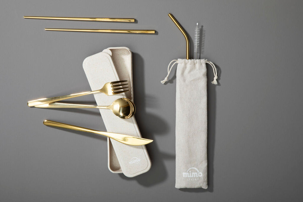 6 Piece Gold Travel Cutlery Set with Case