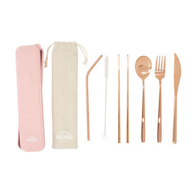 6 Piece Rose Gold Travel Cutlery Set with Case