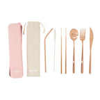 6 Piece Rose Gold Travel Cutlery Set with Case
