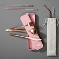 6 Piece Rose Gold Travel Cutlery Set with Case