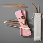 6 Piece Rose Gold Travel Cutlery Set with Case